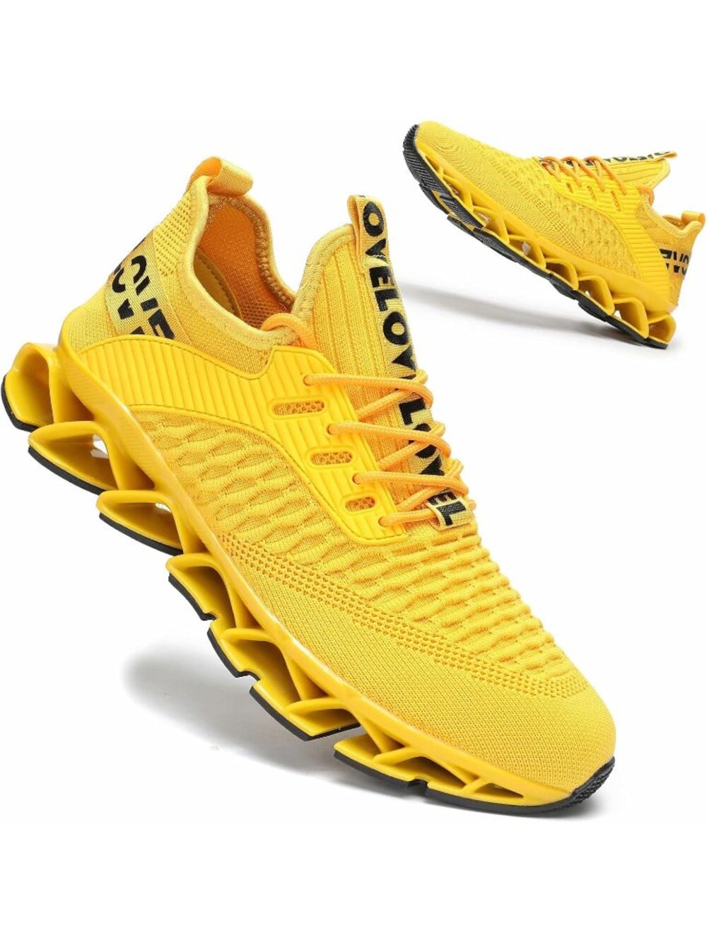 Women's Yellow Breathable Mesh Running Blade Non Slip Casual Basketball Shoes